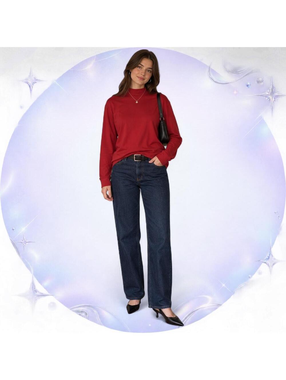 St. John’s Bay Cherry Red Cotton Mock-Neck Top – Size L